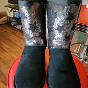 Womens Uggs boots black silver stars sparkle size 10